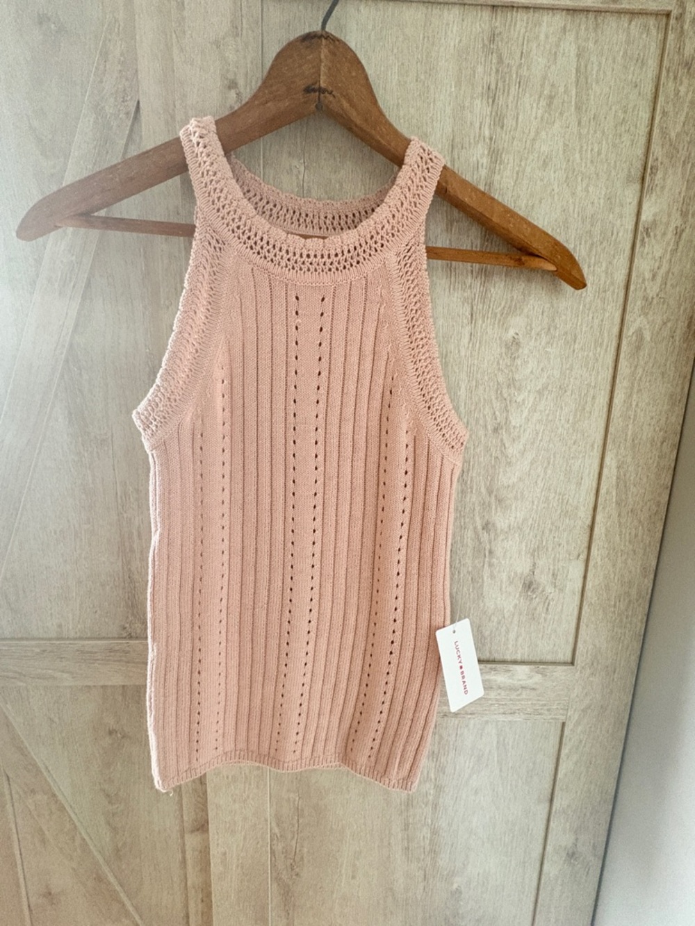 Lucky Brand Open-Knit Cotton Blend Tank – Blush – NWT – Size XS